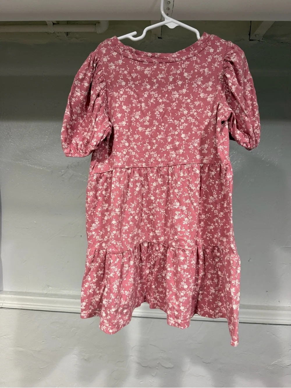 GAP Mauve Pink Floral Tiered Puff-Sleeve Dress